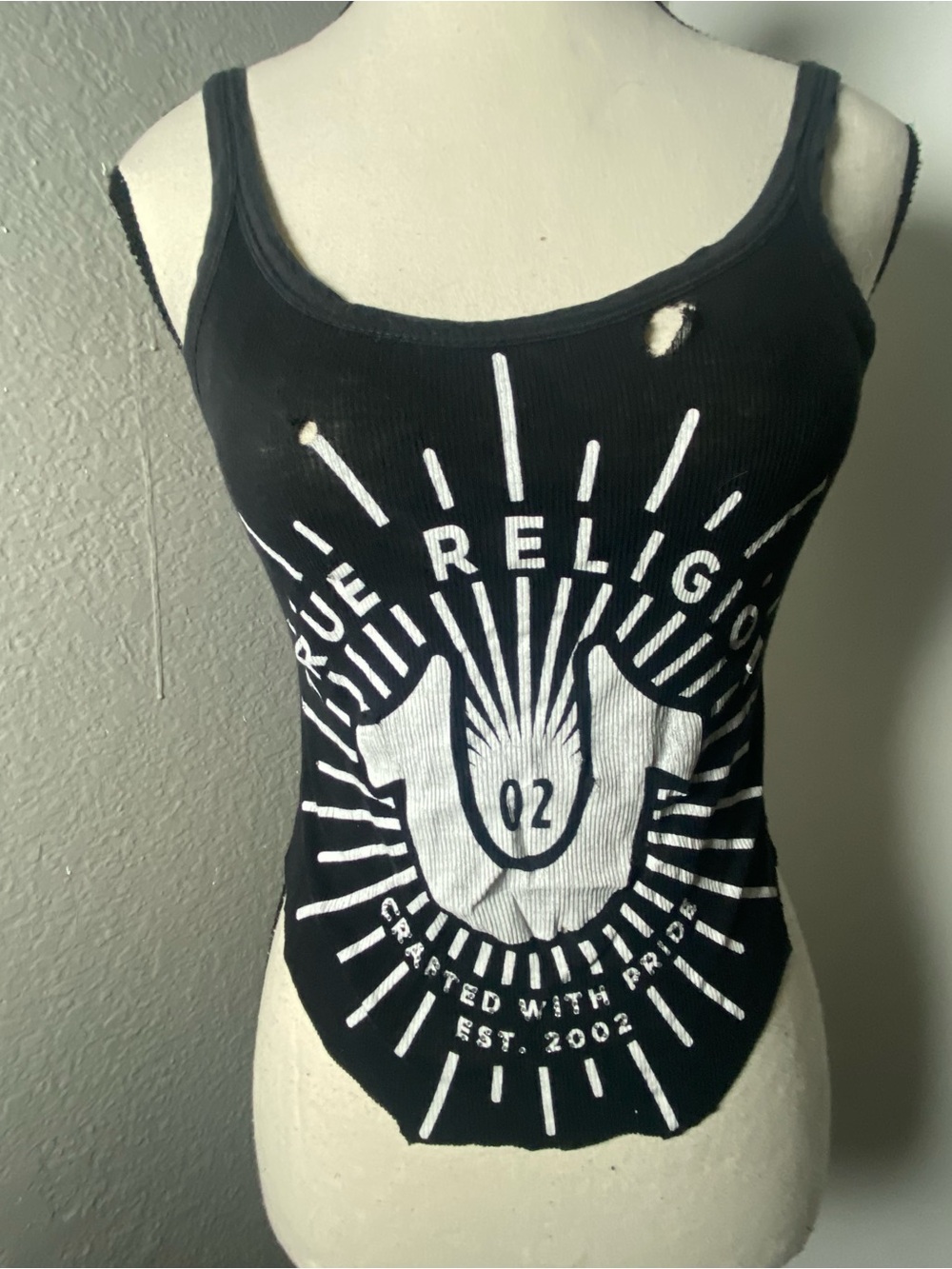 Y2K True Religion Pride Distressed Black & White Graphic Tank Top Size Small
